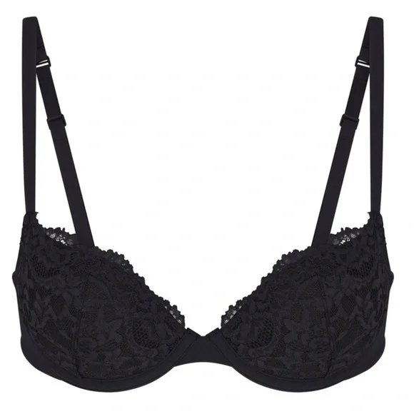 SKIMS Fits Everybody Lace Push-Up Demi Bra, 36C, ONYX